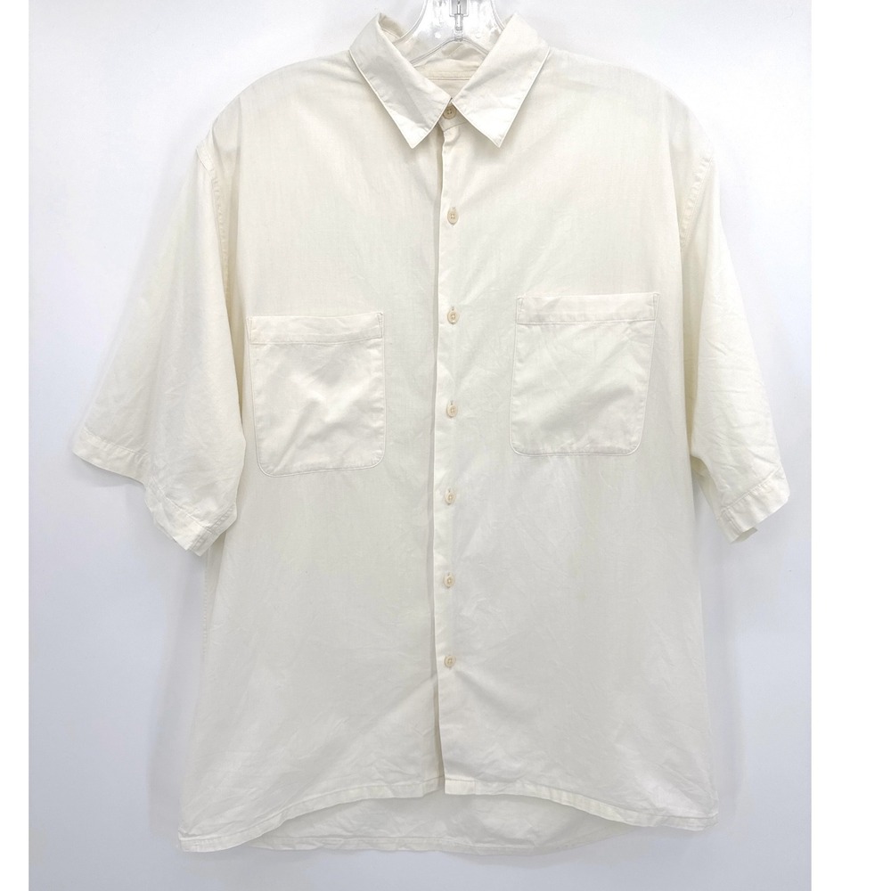 VTG Safari Banana Republic Button Up yellow Shirt Mens M Short Sleeve